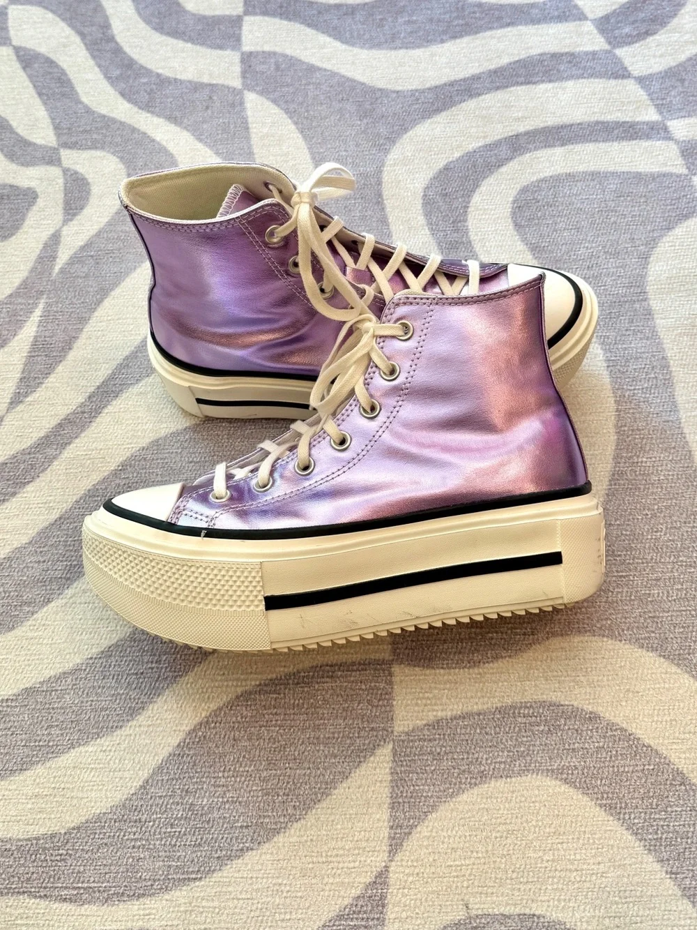 Converse Chuck Taylor All Star Lift Double Stack Hi Metallic Purple Lilac 8.5